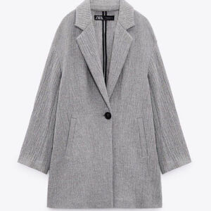 Zara Crinkle Creased Effect Relaxed Fit Blazer Grey Sz XS